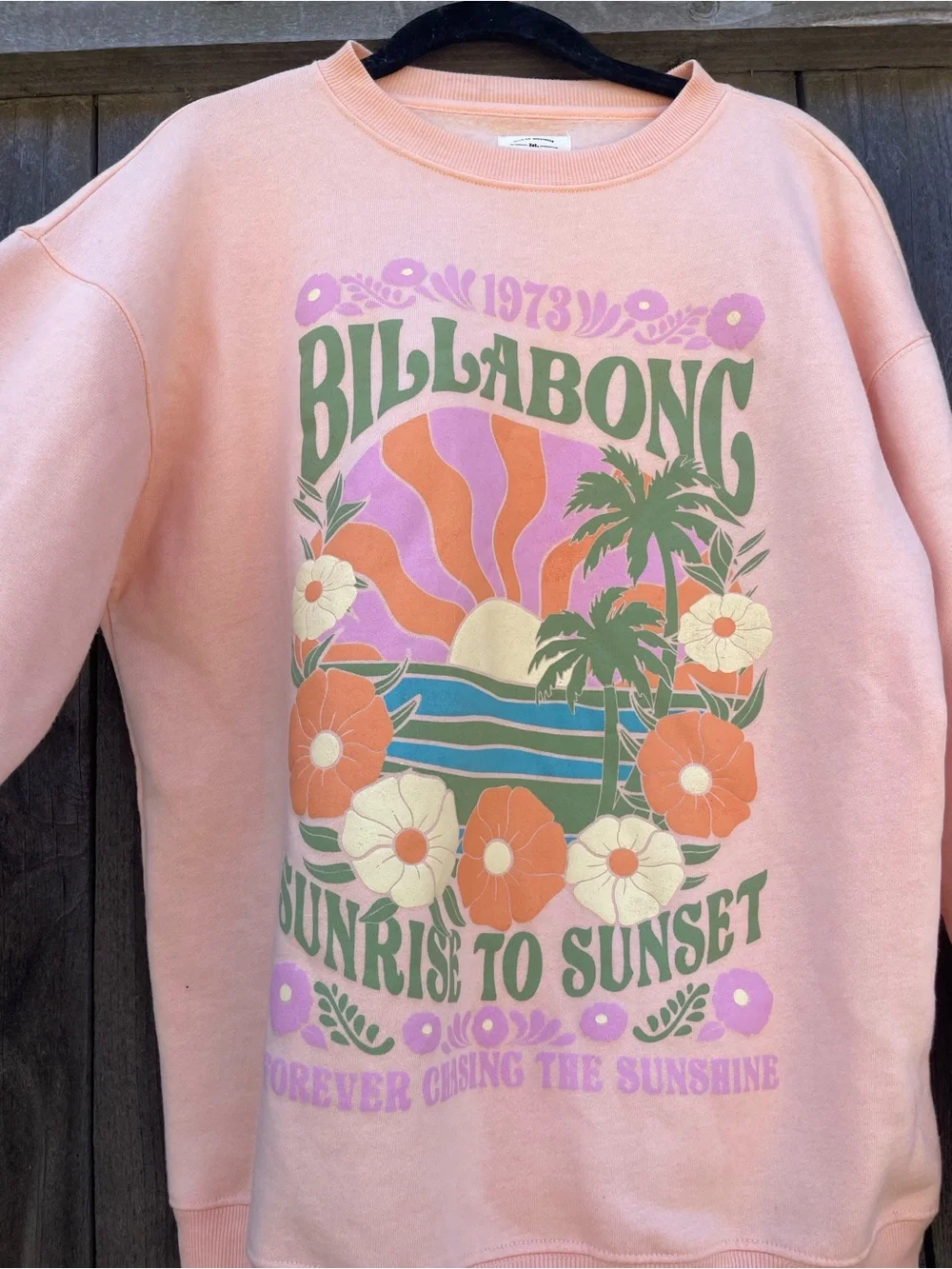 Billabong Peach Graphic Crewneck with Retro Sunrise Print - Picture 2 of 3